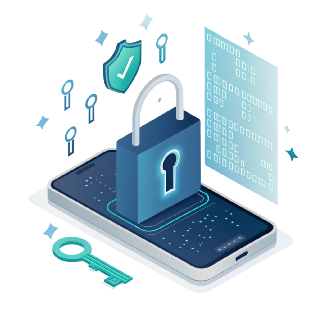 Smartphone com ícones e edifícios